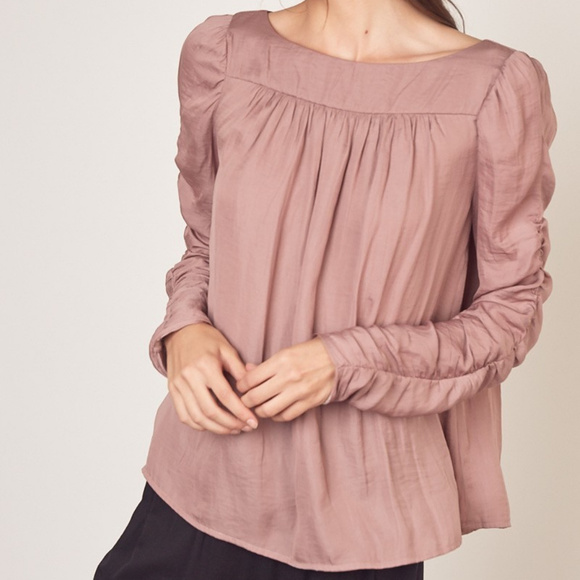 Romantic Dusty Mauve Shirring Long Silky Sleeves - Picture 1 of 1